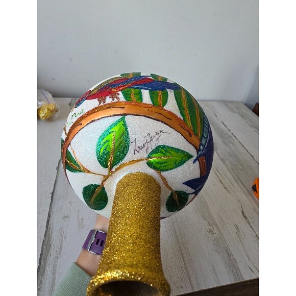 Larry fraga parrot tree topper finial tropical macaw RARE signed glitter sparkle - Picture 9 of 10